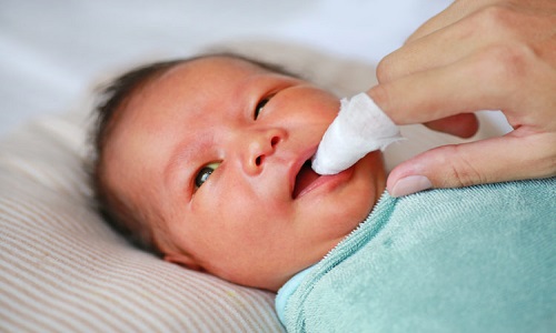 Dùng tua lưỡi hoặc gạc mềm vệ sinh răng miệng cho trẻ dưới 1 tuổi