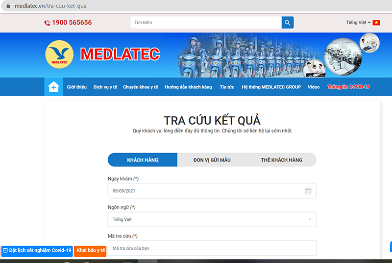 Tra cứu kết quả xét nghiệm online tại website medlatec.vn