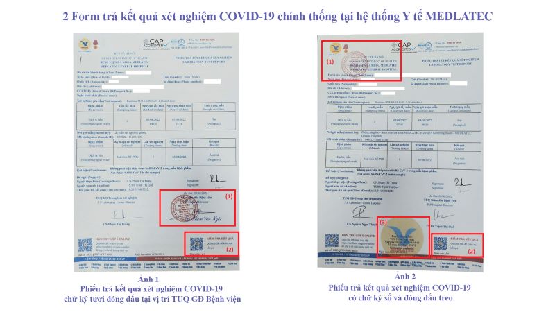 Hai mẫu Giấy trả kết quả Xét nghiệm COVID-19 chính thống tại Hệ thống Y tế MEDLATEC 