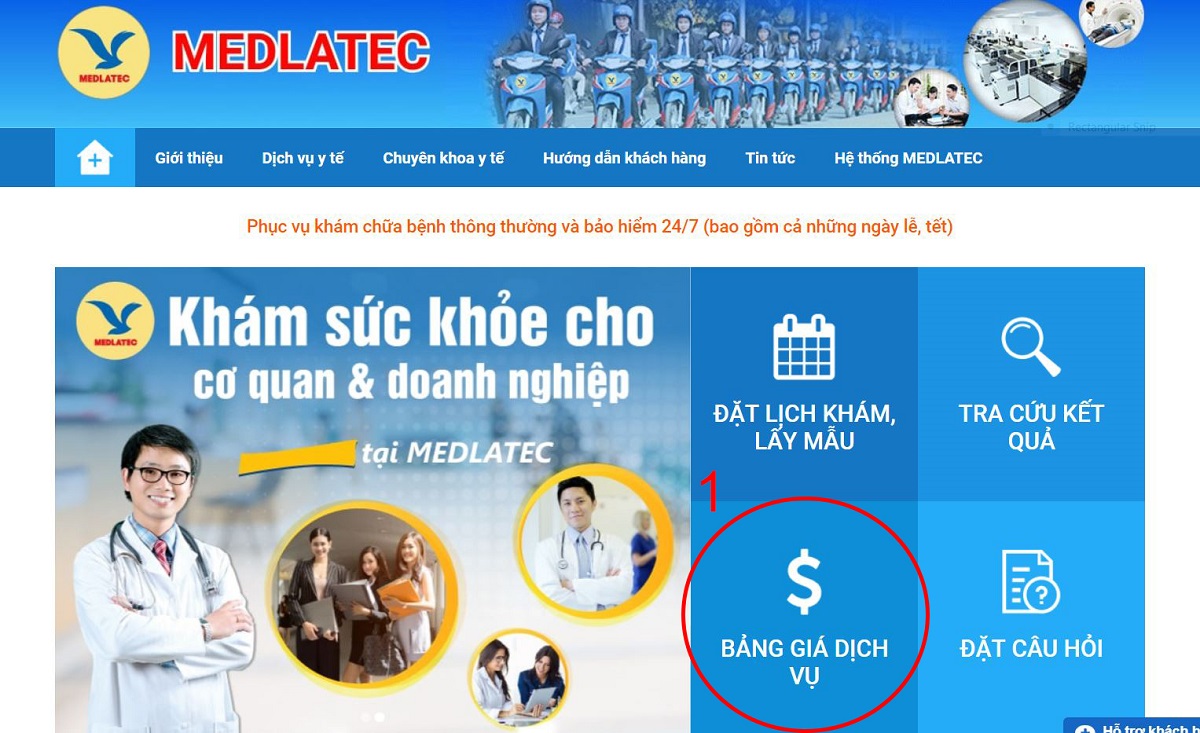hướng dẫn đăng ký khám, hướng dẫn tìm kiếm bảng giá dịch vụ tại MEDLATEC
