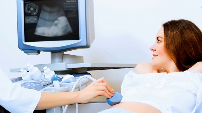 What are the aspects checked during the ultrasound examination at 18 weeks of pregnancy?