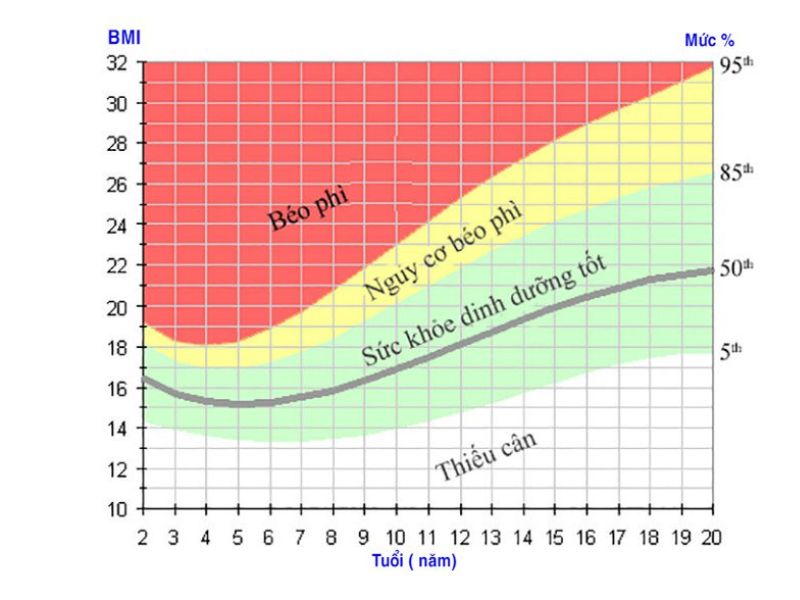 Biểu đồ đánh giá chỉ số BMI ở trẻ