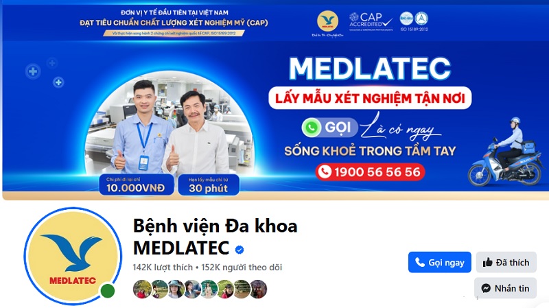Hình ảnh fanpage của Bệnh viện Đa khoa MEDLATEC đã có tích xanh