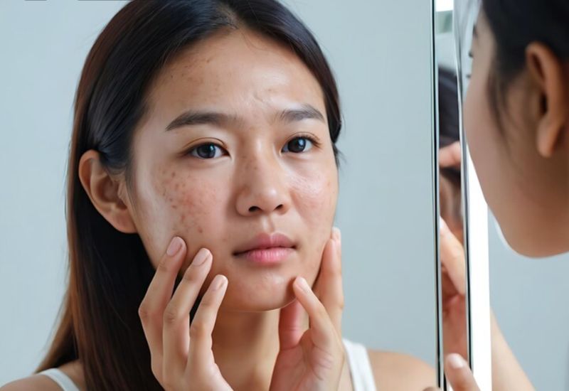 Biểu hiện nám da là xuất hiện các mảng tăng sắc tố đối xứng hai bên mặt
