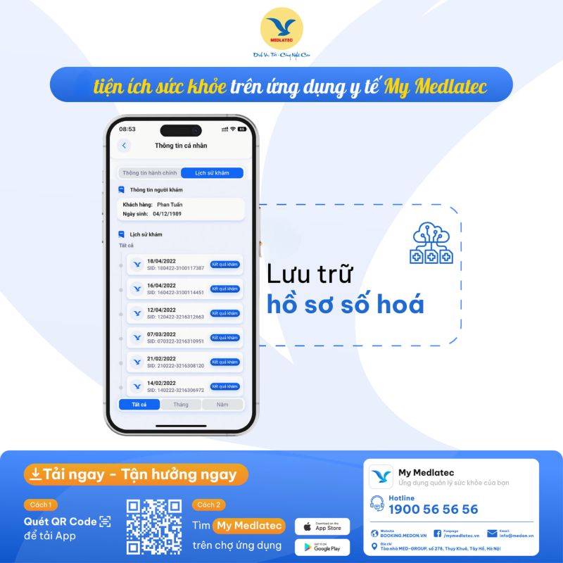 Tất cả thông tin sức khỏe được tổng hợp và trình bày một cách khoa học, với tính bảo mật tuyệt đối và thời gian lưu trữ trọn đời trên app My Medlatec