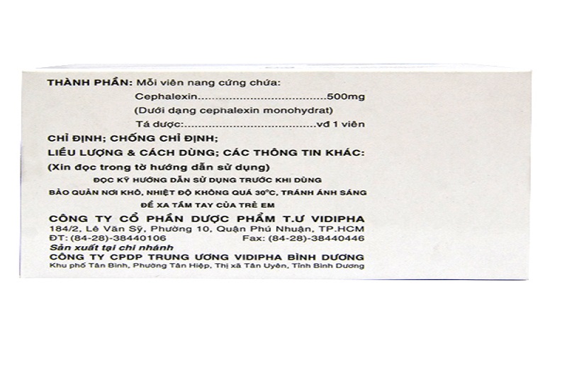 Thông tin thành phần thuốc Cephalexin 500mg dạng viên nang