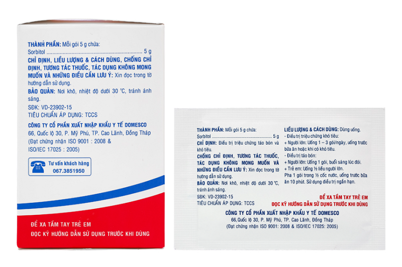 Một số thông tin về thuốc Sorbitol được in trên bao bì sản phẩm