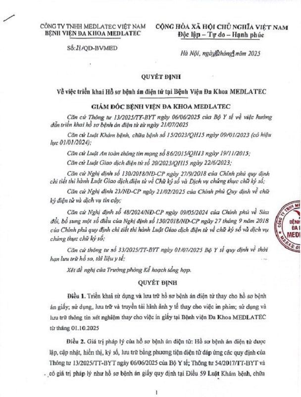 Bệnh viện Đa khoa MEDLAETC triển khai bệnh án điện tử từ ngày 1/10/2025 