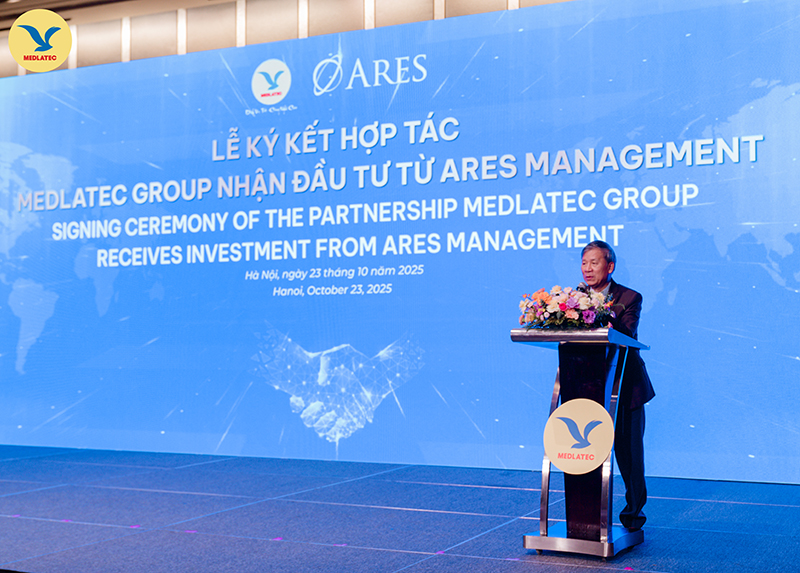 GS.AHLĐ Nguyễn Anh Trí phát biểu tại buổi lễ ký kết hợp tác MEDLATEC GROUP nhận đầu từ ARES MANAGEMENT