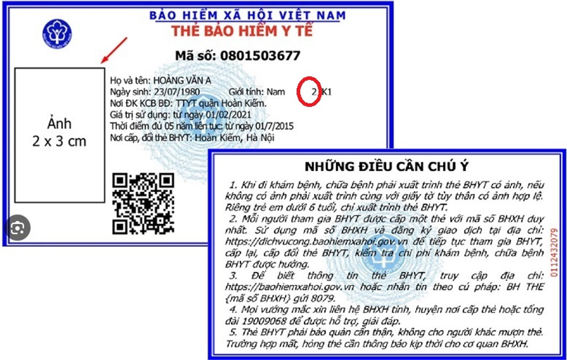 Người dân có thể dựa vào ký hiệu trên thẻ (khoanh tròn đỏ) để tra cứu các thông tin khi tham gia BHYT của mình