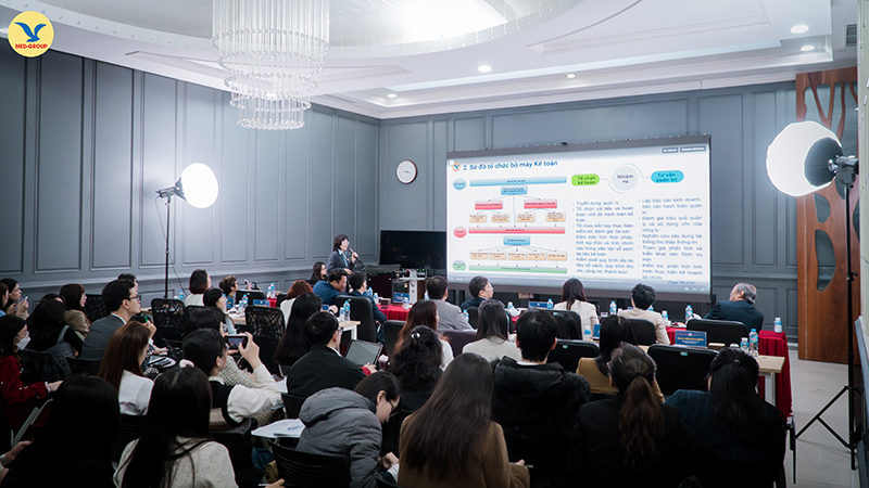 ThS. Nguyễn Thị Loan – Trưởng Ban Kế toán Tập đoàn MEDLATEC trình bày bài thuyết trình về quy mô, sứ mệnh và mô hình tổ chức bộ máy kế toán của MEDLATEC 