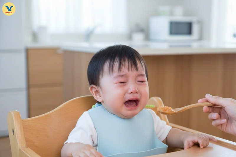 Trẻ thường đau rát miệng, chảy nhiều nước bọt và quấy khóc khi bị nhiệt miệng