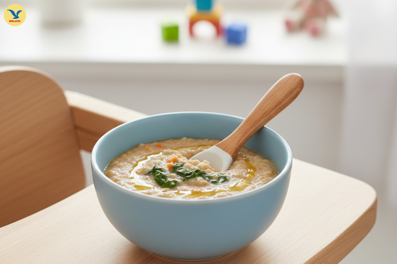 Các món ăn mềm, nguội như cháo, súp, sữa chua giúp trẻ dễ ăn và giảm đau rát.
