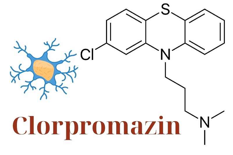 Cấu trúc hóa học của chlorpromazine – hoạt chất tác động lên thụ thể dopamin D2 trong não.
