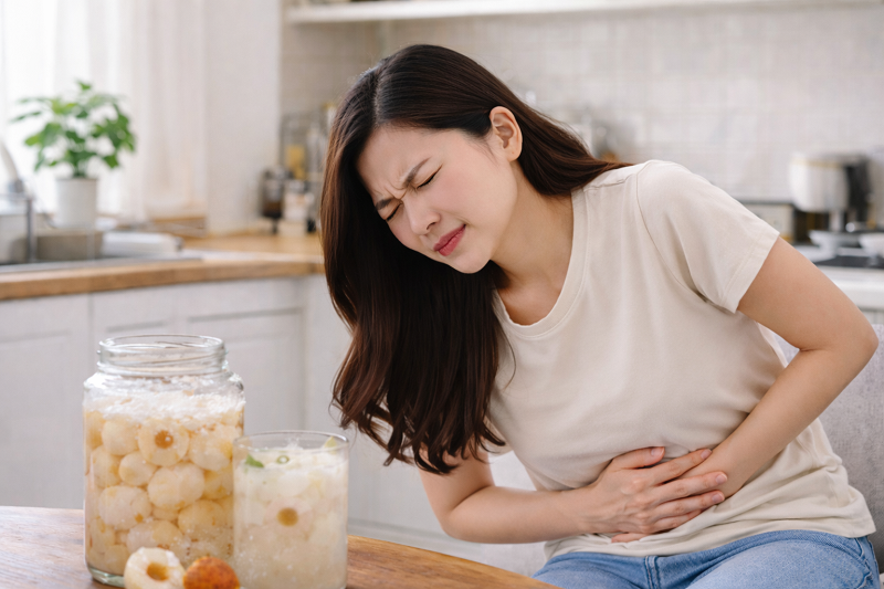 Ăn vải ngâm đường bị sủi bọt có thể gây rối loạn tiêu hóa nếu thực phẩm đã biến chất.