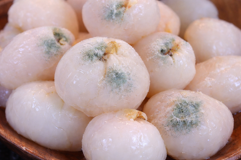 Hũ vải ngâm có mùi chua gắt, nước nhớt hoặc xuất hiện mốc là dấu hiệu không nên tiếp tục sử dụng.