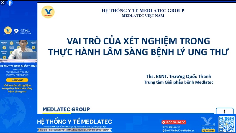 ThS.BSNT Trương Quốc Thanh – Giám đốc Trung tâm Giải phẫu bệnh MEDLATEC trình bày báo cáo tại hội nghị bằng hình thức online