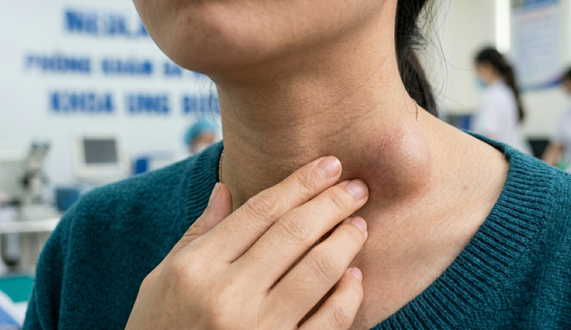 Nổi hạch to bất thường ở vùng cổ có thể là dấu hiệu cảnh báo u lympho Hodgkin. Ảnh minh họa 