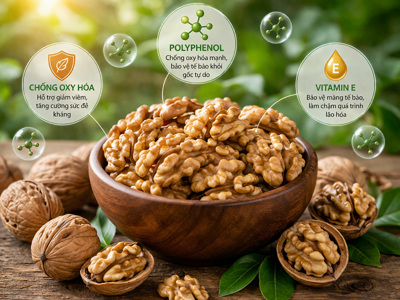 Hạt óc chó chứa nhiều chất chống oxy hóa có lợi cho sức khỏe