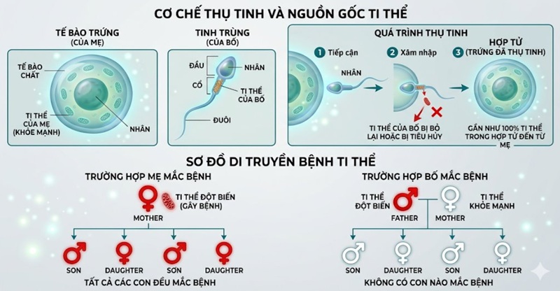 Bệnh thần kinh thị giác di truyền Leber chỉ di truyền theo dòng mẹ, không di truyền theo dòng bố 