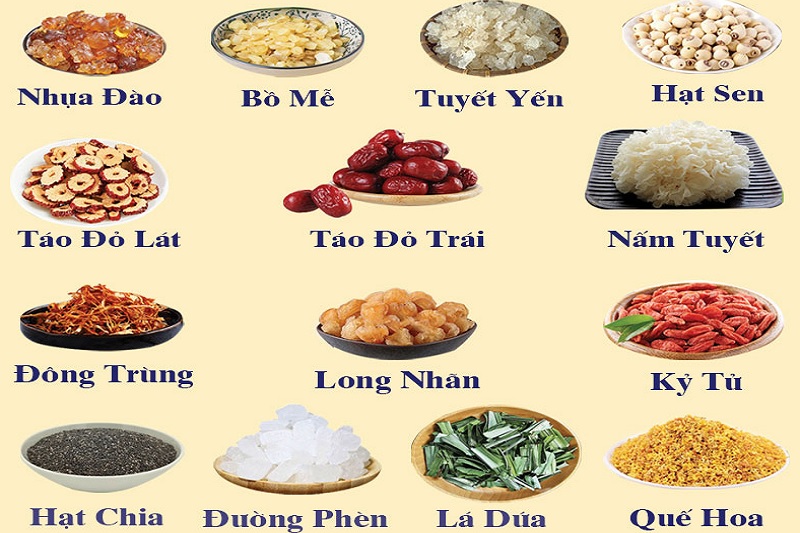 Các nguyên liệu thường có trong món chè dưỡng nhan