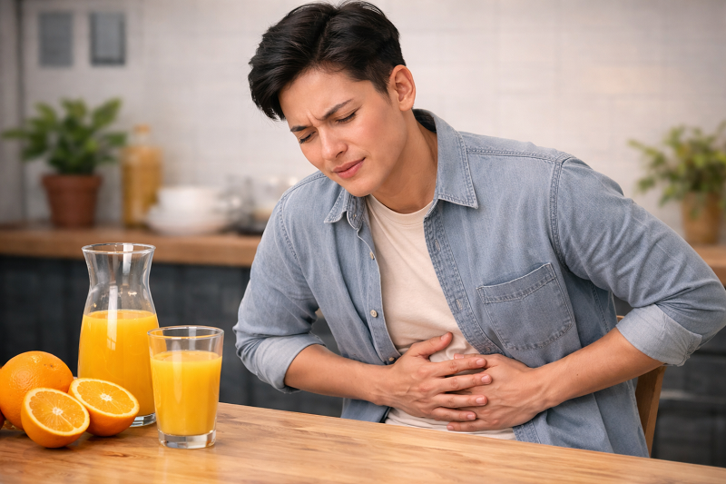 Uống quá nhiều nước cam có thể gây kích ứng dạ dày và trào ngược