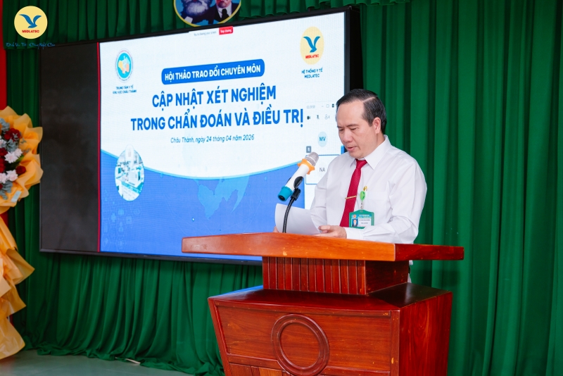 BSCKII. Huỳnh Thanh Bình - Phó Giám đốc Trung tâm Y tế Châu Thành phát biểu tại hội nghị 