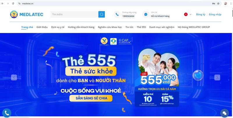Giao diện website chính thức của MEDLATEC