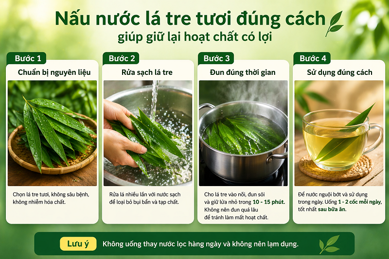 Nấu nước lá tre tươi đúng cách giúp giữ lại hoạt chất có lợi 