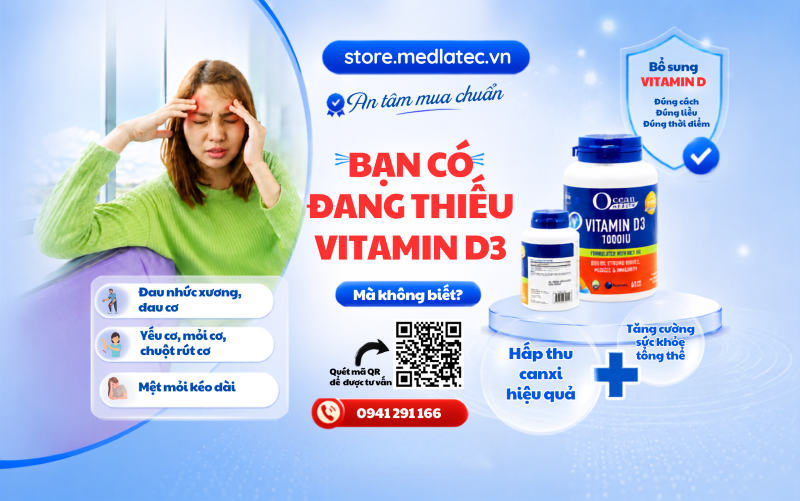 Ocean Health Vitamin D3 1000IU hỗ trợ tăng hấp thu Canxi và duy trì hệ xương, răng chắc khỏe