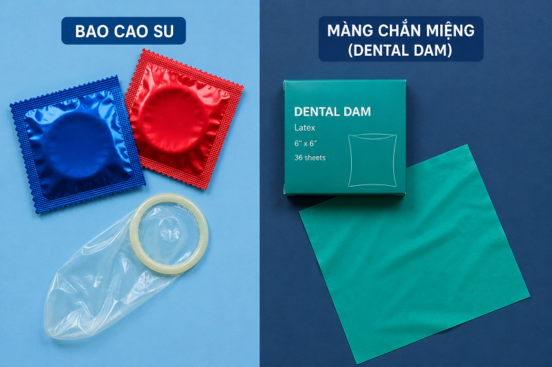 Sử dụng bao cao su hoặc màng chắn miệng giúp giảm nguy cơ lây nhiễm bệnh khi oral sex. 