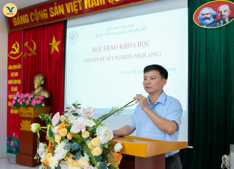 Ban lãnh đạo Bệnh viện Đa khoa Chương Mỹ phát biểu tại hội nghị