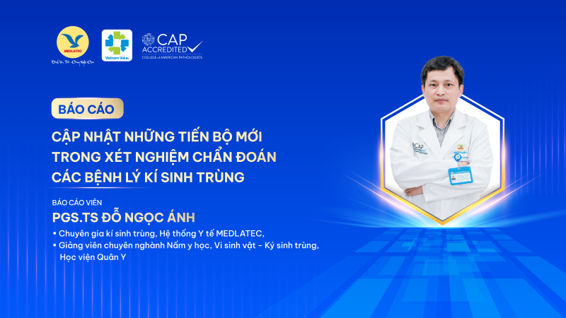 PGS.TS Đỗ Ngọc Ánh - Giảng viên chuyên ngành Nấm y học, Vi sinh vật - Ký sinh trùng, Học viện Quân y; Chuyên gia Ký sinh trùng, Hệ thống Y tế MEDLATEC tham gia ở đầu cầu online với bài báo cáo “Cập nhật những tiến bộ mới trong xét nghiệm chẩn đoán các bệnh lý ký sinh trùng”