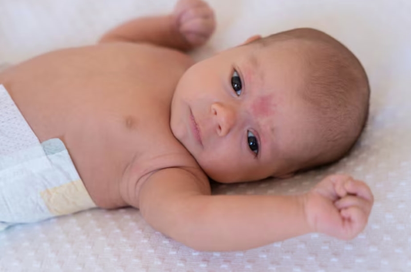 Vết chàm sắc tố có thể xuất hiện ở nhiều vị trí trên cơ thể trẻ sơ sinh 
