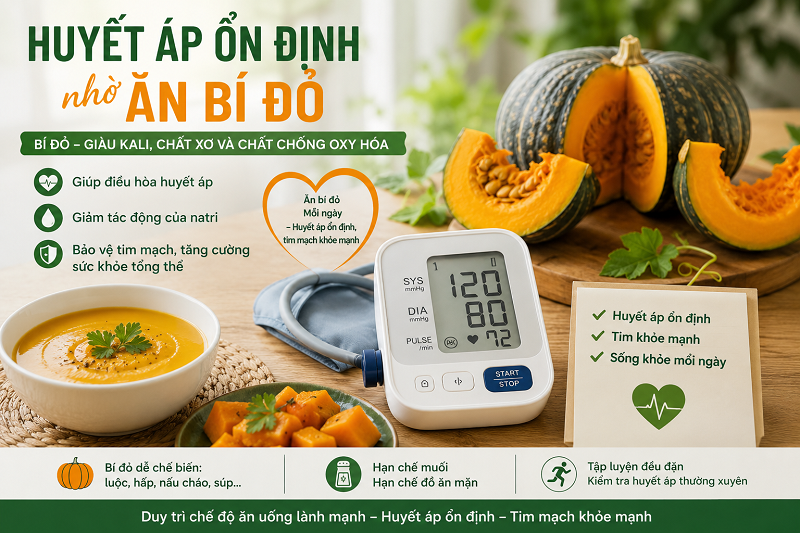 Bí đỏ chứa kali, một khoáng chất có vai trò hỗ trợ duy trì huyết áp ở mức ổn định. 