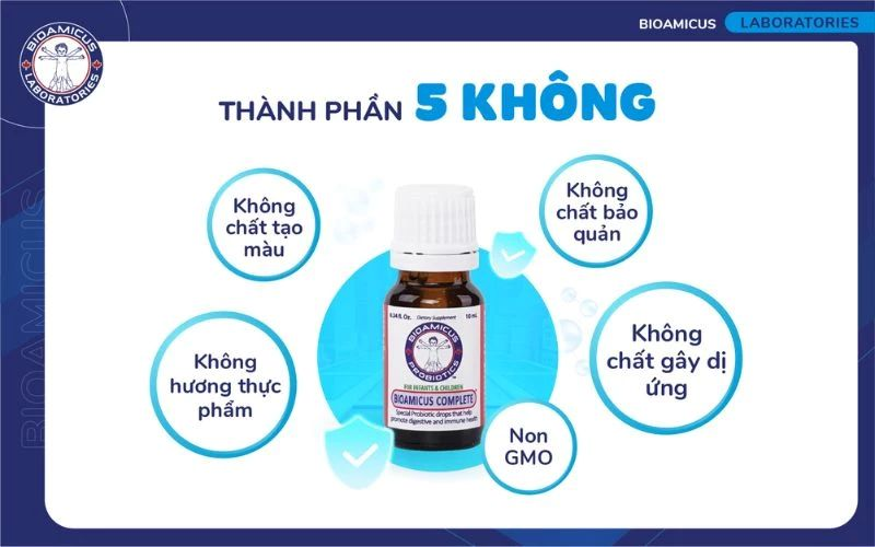 Tiêu chuẩn thành phần an toàn tinh khiết 5 không của men vi sinh BioAmicus