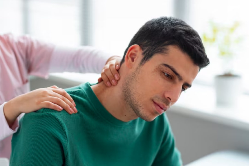 Bấm huyệt chữa đau mỏi vai gáy là dùng lực của đầu ngón tay day, ấn vào huyệt đạo ở cổ, vai, gáy