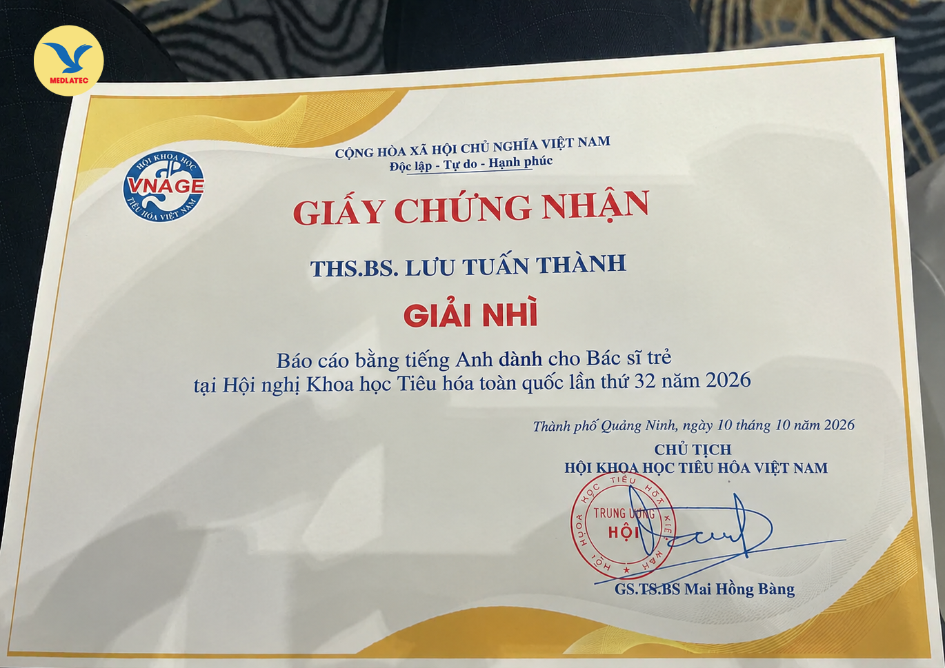 Giải thưởng ghi nhận thành quả xứng đáng của ThS.BSNT Lưu Tuấn Thành