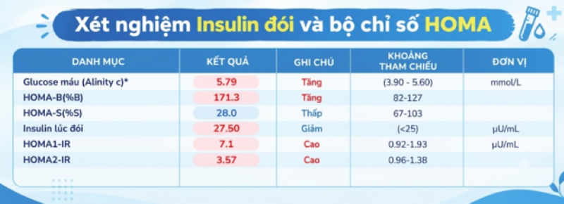 Bảng kết quả xét nghiệm Insulin đói và bộ chỉ số HOMA của bệnh nhân  